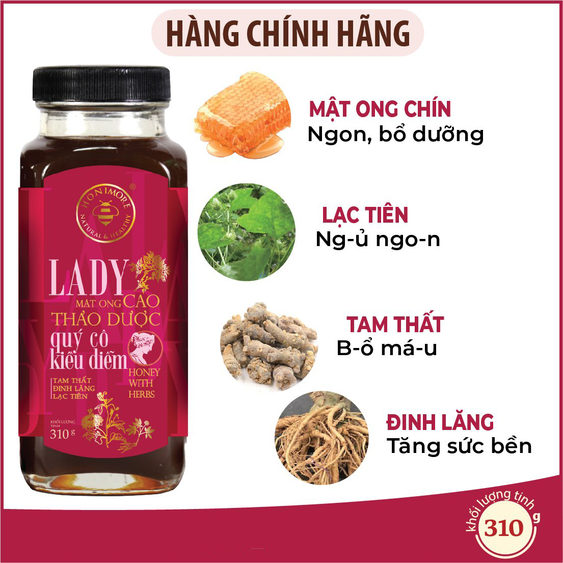 Combo 2 chai mật ong cao thảo dược Lady 310g - ngủ ngon, bổ máu [TẶNG 2 chai mật ong cao thảo dược Gentleman 310g] - bổ thận, tăng cường sinh lực