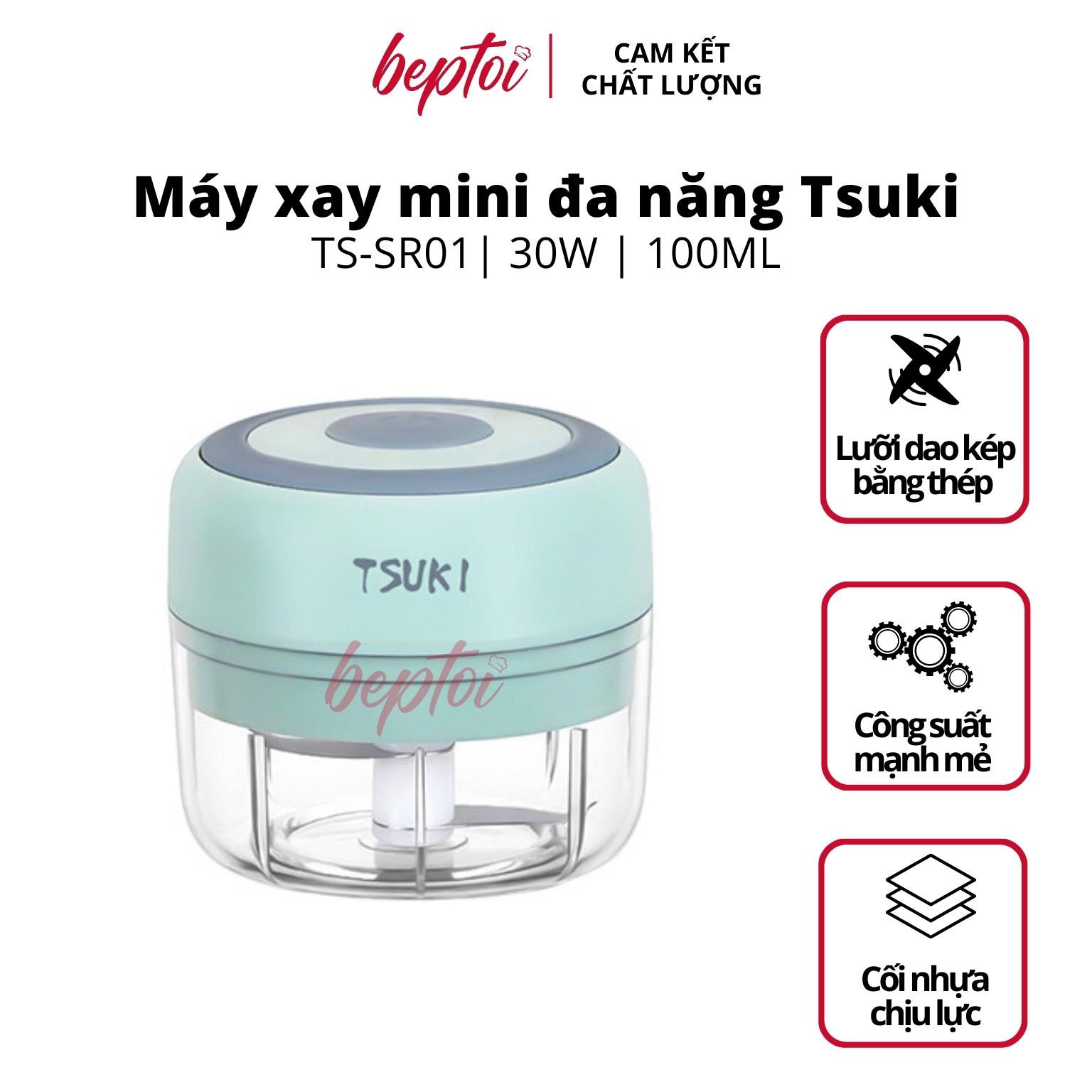 Máy xay mini đa năng thủy tinh Tsuki TS-RS, dung tích 300ml, lưỡi dao thép không gỉ - Hàng chính hãng