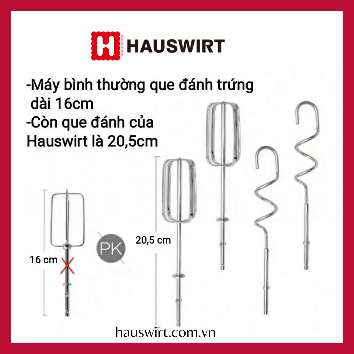 Máy đánh trứng, nhồi bột cầm tay Hauswirt HM330 công suất 300W hàng chính hãng 5 tốc độ đánh