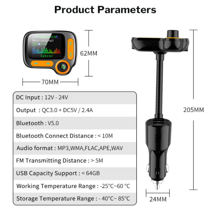 Tẩu nghe nhạc bluetooth Mp3 cao cấp Hyundai (6 trong 1) - Tích hợp 2 cổng USB - Mã: C86