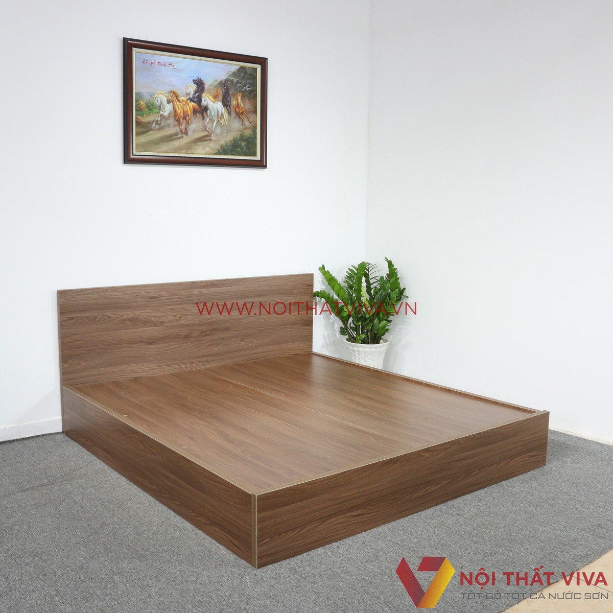 Giường Ngủ Gỗ MDF Melamine Màu Óc Chó Gía Rẻ Đẹp