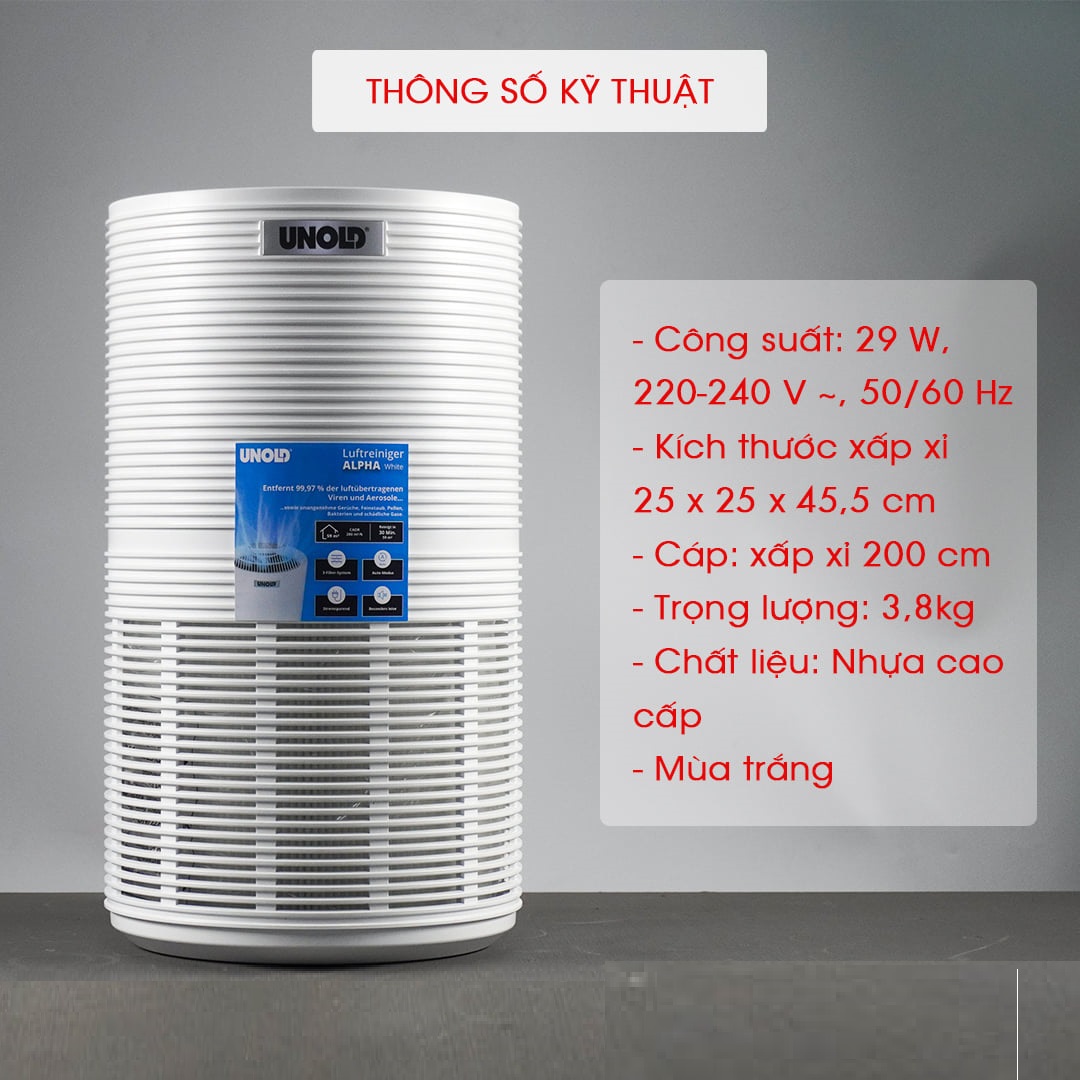 Máy lọc không khí UNOLD 87210 Luftreiniger Alpha Weiß (up to 59 m2) - hàng chính hãng