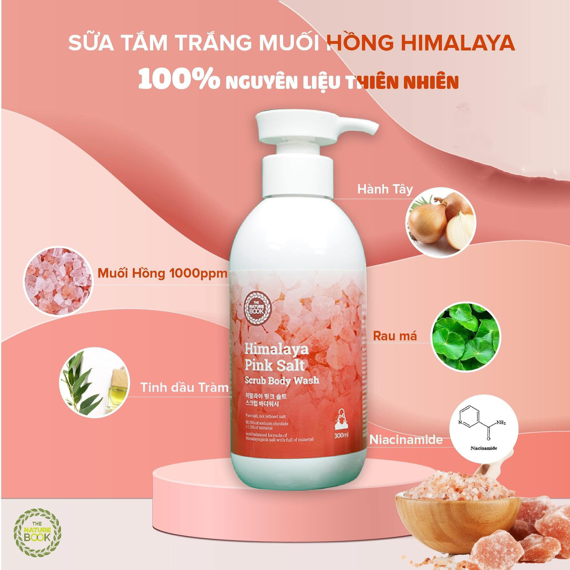 Sữa tắm trắng muối hồng The Nature Book Himalaya Pink Salt Scrub Body Wash 300ml