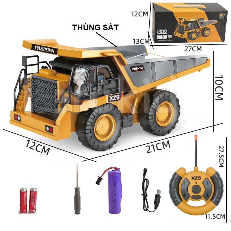 Máy xúc công trình điều khiển từ xa đồ chơi xe pin sạc cho bé múc rèn luyện khéo léo, quà tặng sinh nhật trẻ em