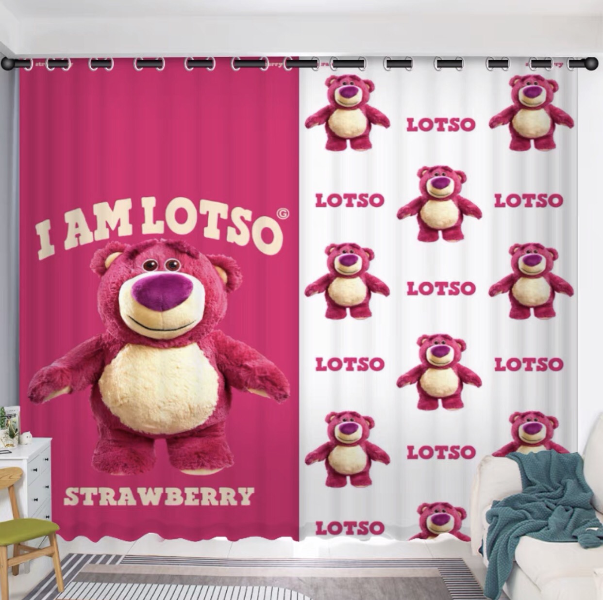 Rèm Khoen Lỗ, Khoen Ri đô, Rèm Dán Tường Mẫu GẤU LOTSO TRẮNG Chống Nắng Tốt, Nhiều Size