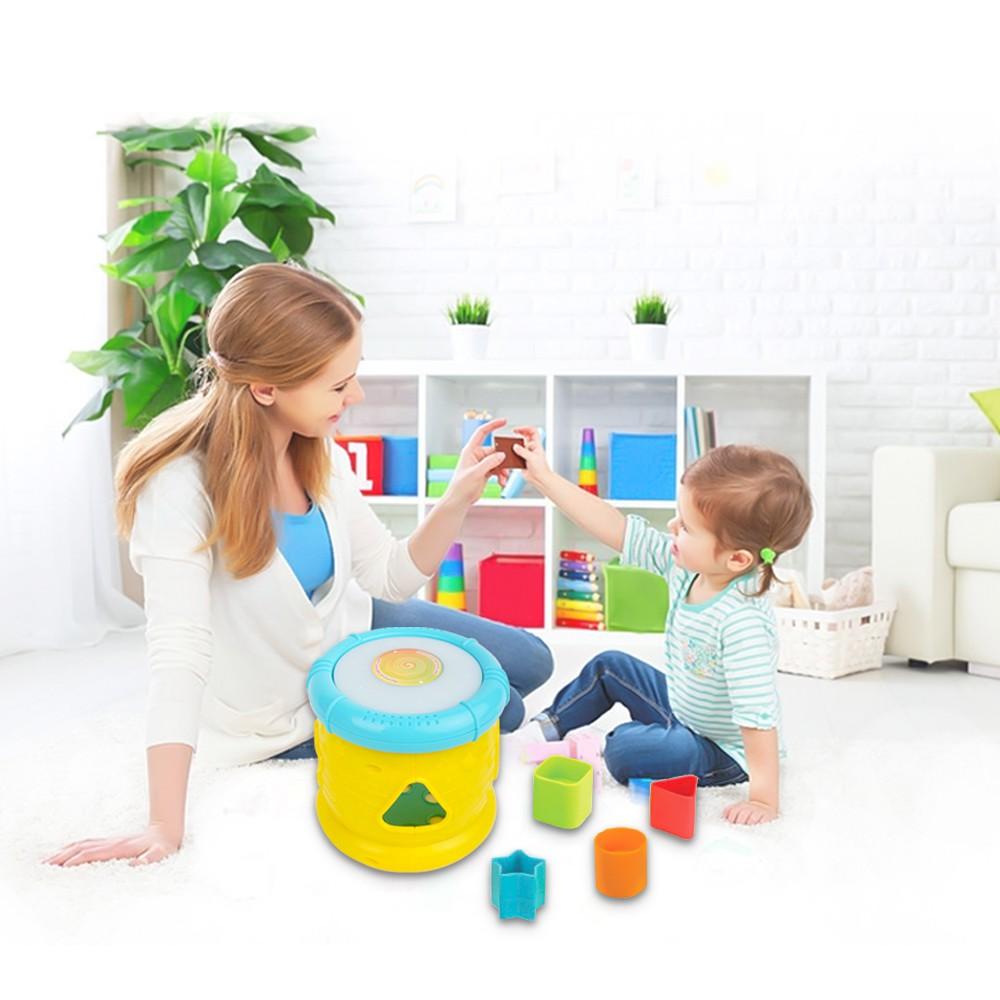 Đồ chơi phát triển tư duy - vận động tinh cho bé: Trống thả hình khối có đèn nhạc phát triển giác quan - Winfun 0748