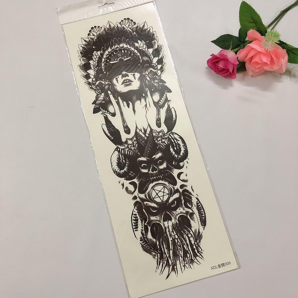 Hình xăm dán kín tay cao cấp trắng đen 17x48cm