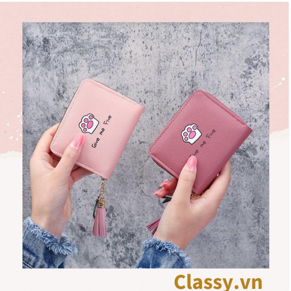 Ví nữ mini Classy bàn chân chó có đính tua rua đựng tiền phong cách hàn quốc dễ thương T1160