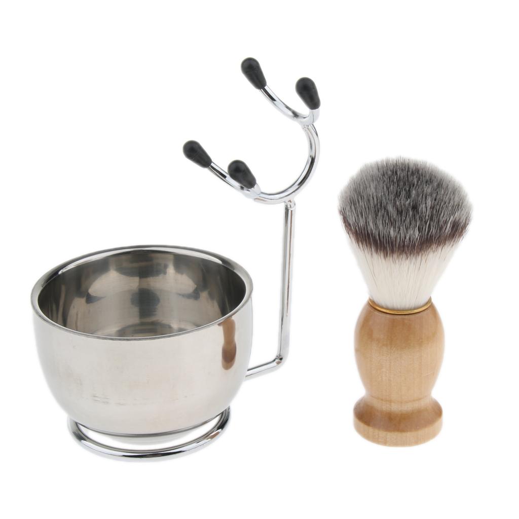 Professional Men's Grooming Shaving Set, Including Beard Brush + Stainless Stand Holder + Cream Soap Bowl Mugs Cup