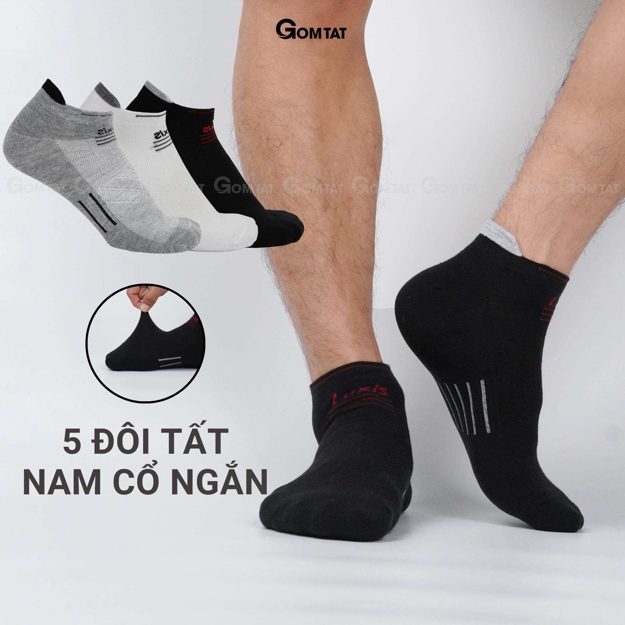 Set 5 đôi Tất Thể Thao Nam Cổ Ngắn, Tất cổ ngắn phủ Nano bạc khử mùi kháng khuẩn - Luxis S016