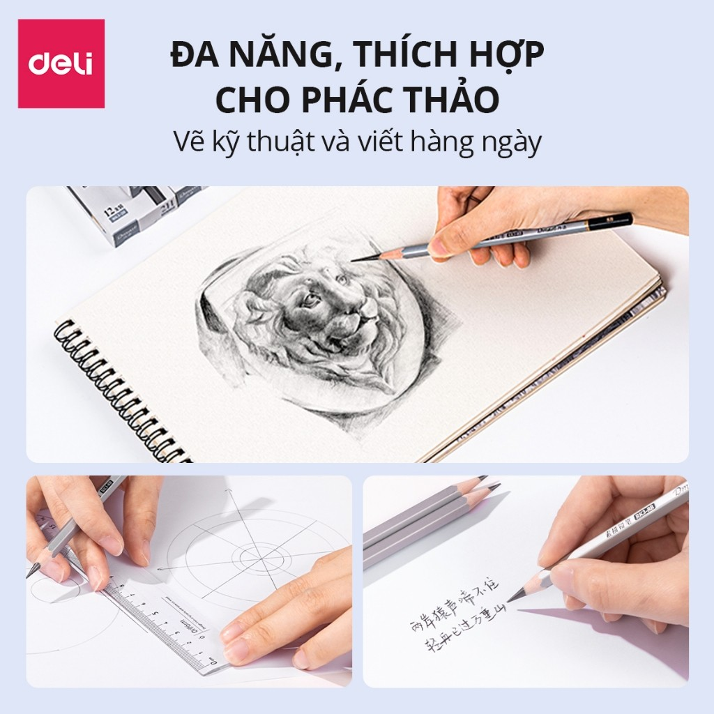 Bút Chì Phác Thảo Deli Phiên Bản Cao Cấp Dmast 2H, HB, 2B, 4B, 6B, 8B,10B,12B Vẽ Chuyên Nghiệp Chì Mềm Độ Đậm Chuẩn