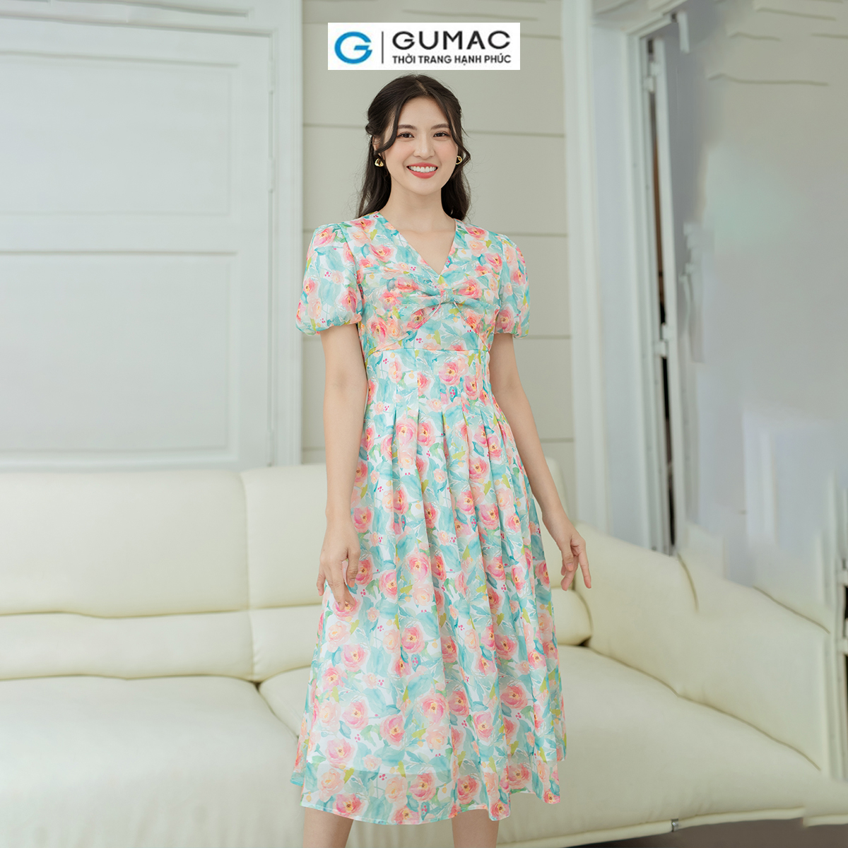 Đầm A chiết ly eo GUMAC DD08059