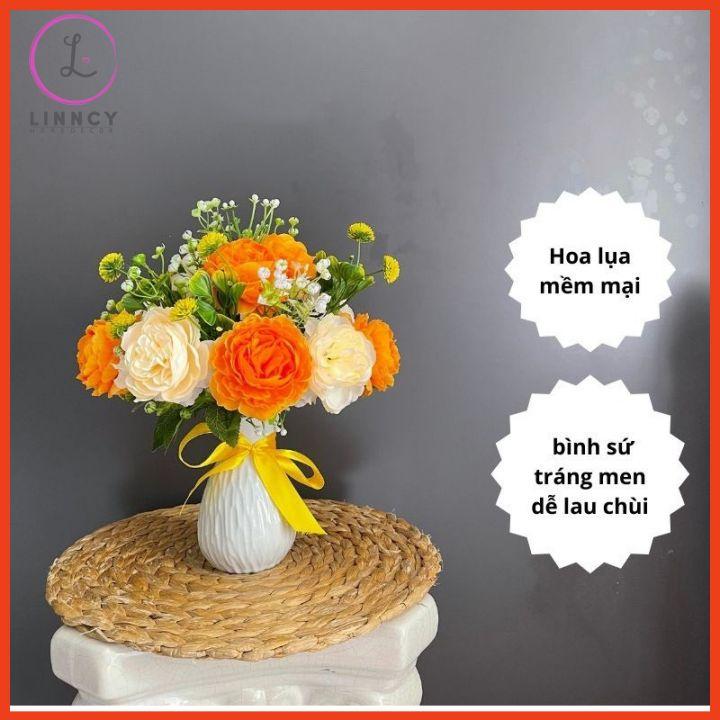 Lọ Hoa Hồng Trà Bình Hoa Decor Bàn Kệ Tủ Giá Sách