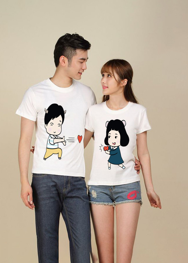Bộ Áo Thun Đôi Gửi Tim Yêu Màu Trắng