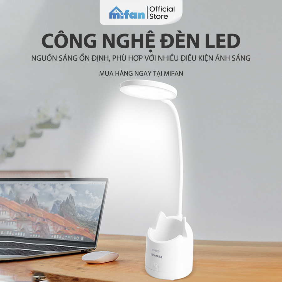 Đèn học để bàn chống cận tích điện Weidasi 6059 - LED 3 màu thay đổi độ sáng giúp bảo vệ mắt đọc sách làm việc - Thân mềm xoay linh hoạt