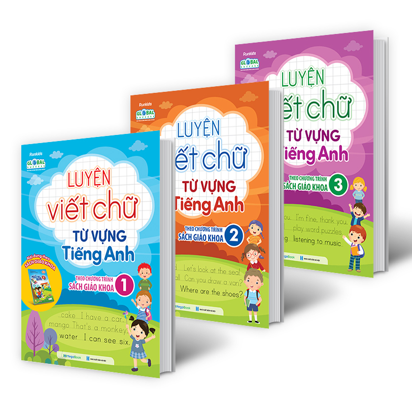 Combo Luyện viết chữ từ vựng Tiếng Anh theo chương trình sách giáo khoa 1,2,3 (3 Cuốn)