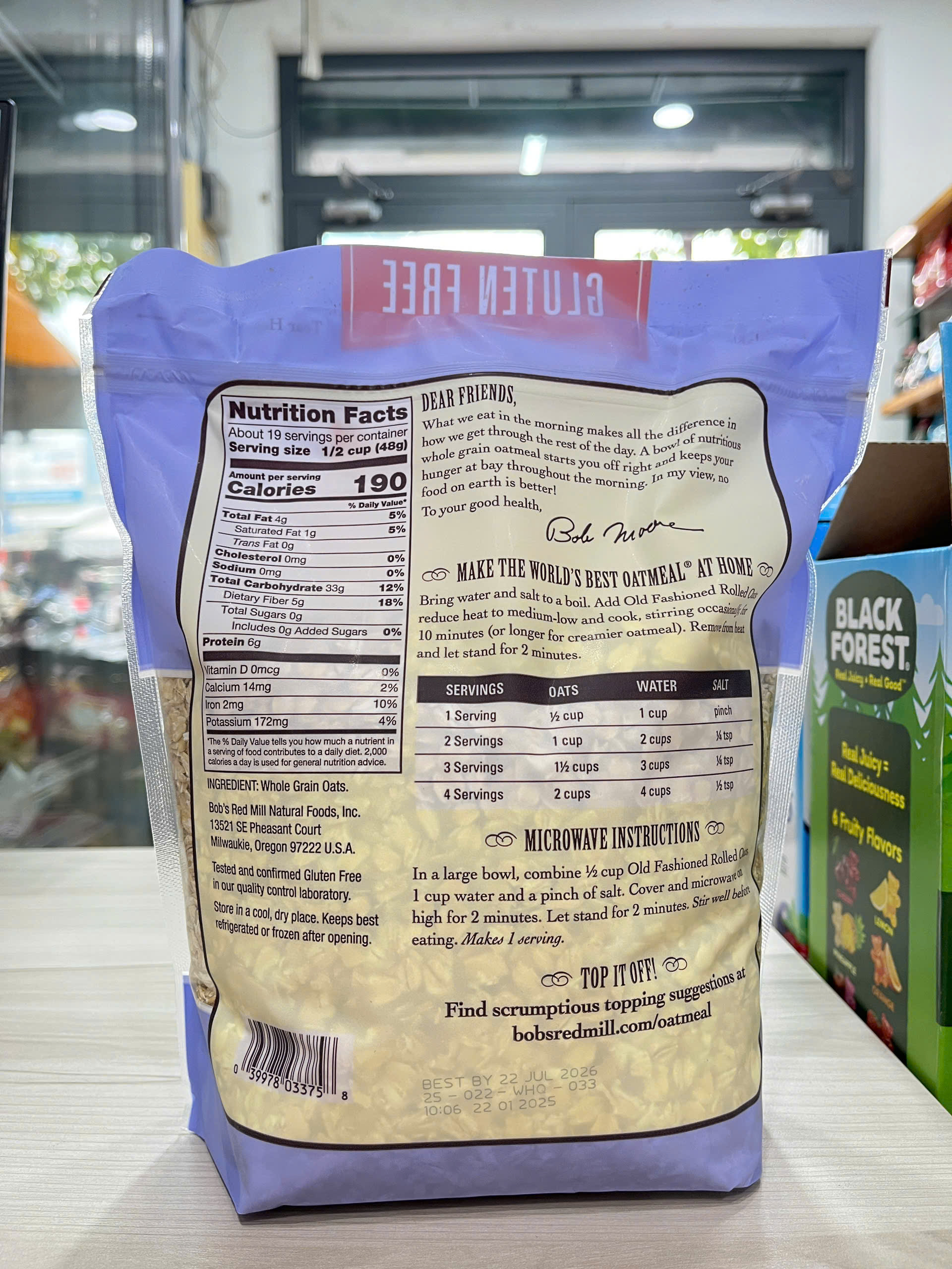 Date 07/26  Yến Mạch Cán Vừa Không chứa Gluten 907g- GlutenFree Rolled Bob's Red Mill 907g