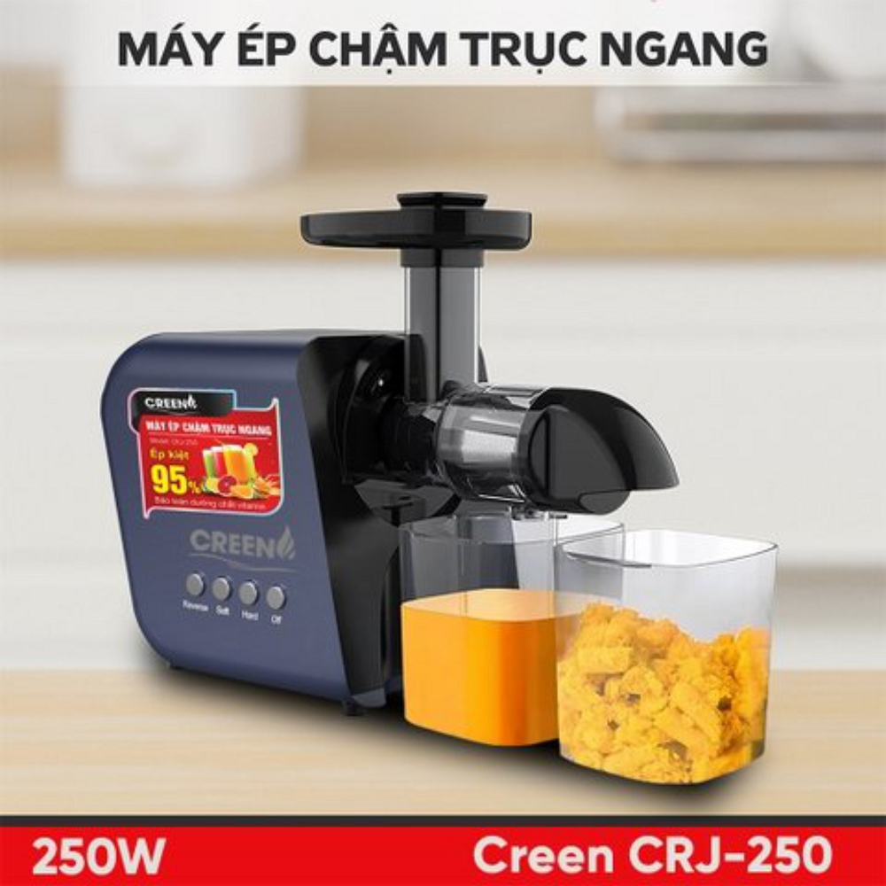 MÁY ÉP CHẬM TRỤC NGANG CREEN CRJ-250 - Hàng Chính Hãng, Làm Kem, Ép Rau Củ Quả, Ép Kiệt Bã 95% Thiết Kế Đột Phá, Dễ Dàng Vệ Sinh