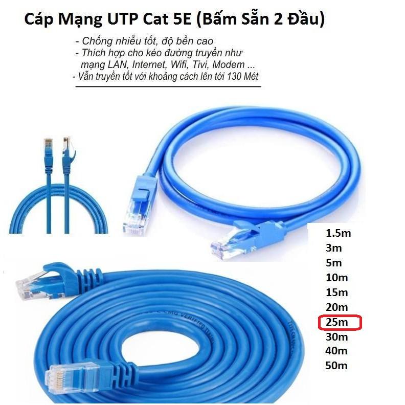 Cáp Mạng UTP Cat 5E Dây Xanh ( Bấm Sẵn 2 Đầu )Cable Lan UTP Cat 5E -25m