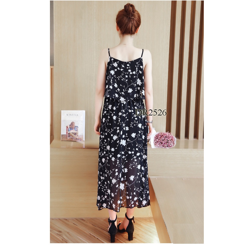 ĐẦM BẦU CHIFFON DÁNG DÀI HỌA TIẾT HOA ĐI BIỂN DR2526