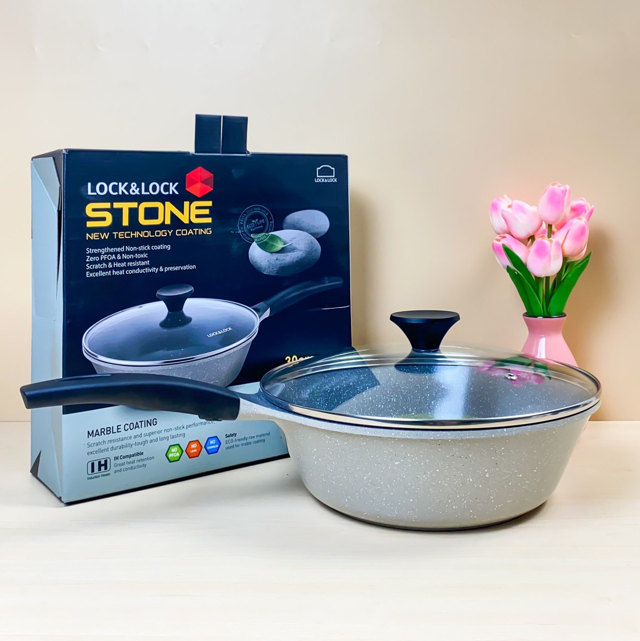 Chảo Sâu Lòng Đáy Phẳng Đá Stone 7 Lớp Cao Cấp 28cm LCA6285D (cam kết hàng chính hãng)