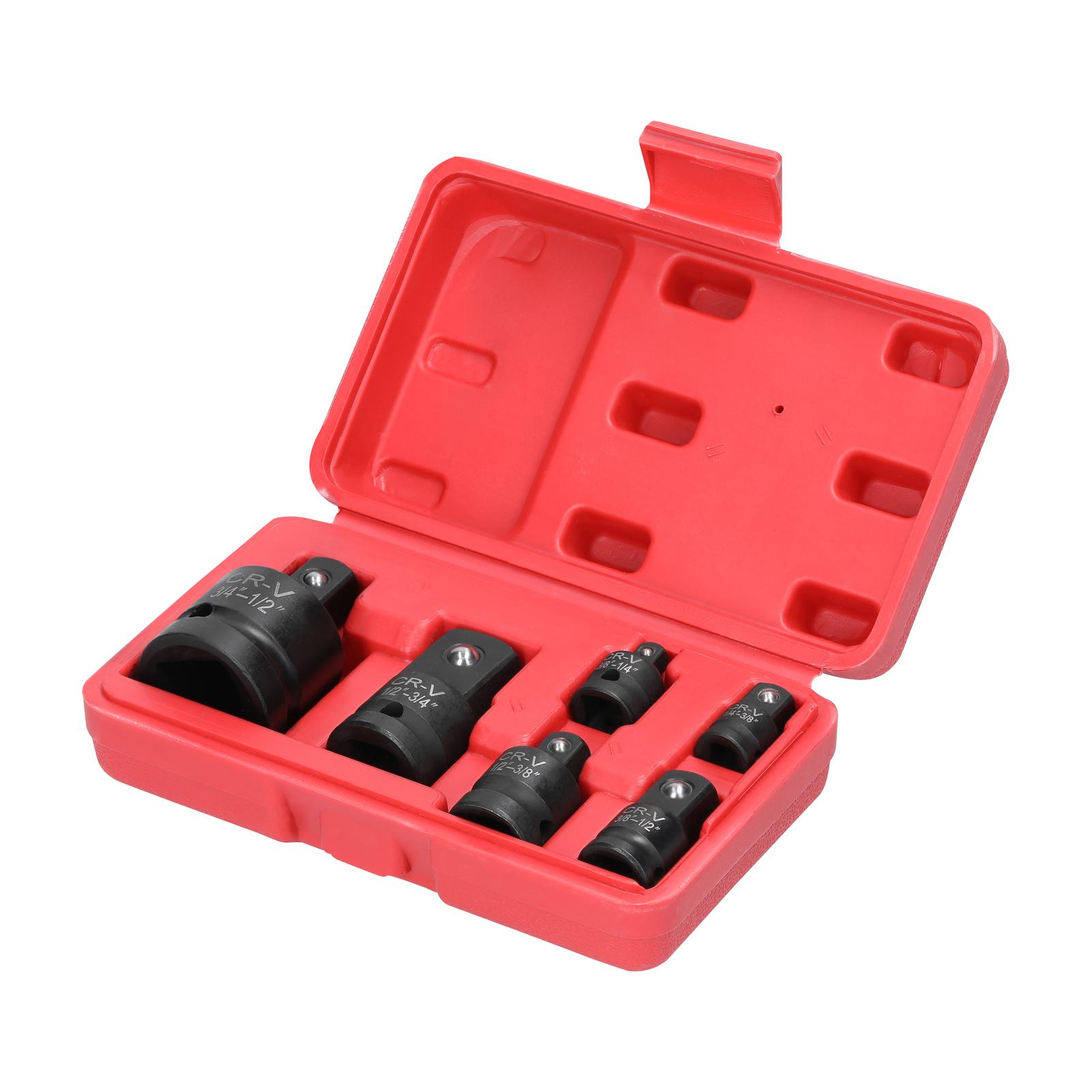 6Pcs Impact Adapter Reducer Set Socket Convertor Adapter 1/4inch 3/8inch 1/2inch 3/4inch for Impact Driver Conversions with Storage Box