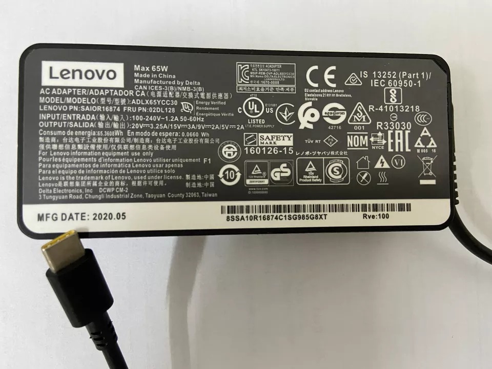 Sạc dành cho Laptop Lenovo ThinkPad X1 Carbon (6th Gen), Edge E490, E590, E15 Gen2, E14 Gen2, T490, T590 Hàng nhập khẩu.