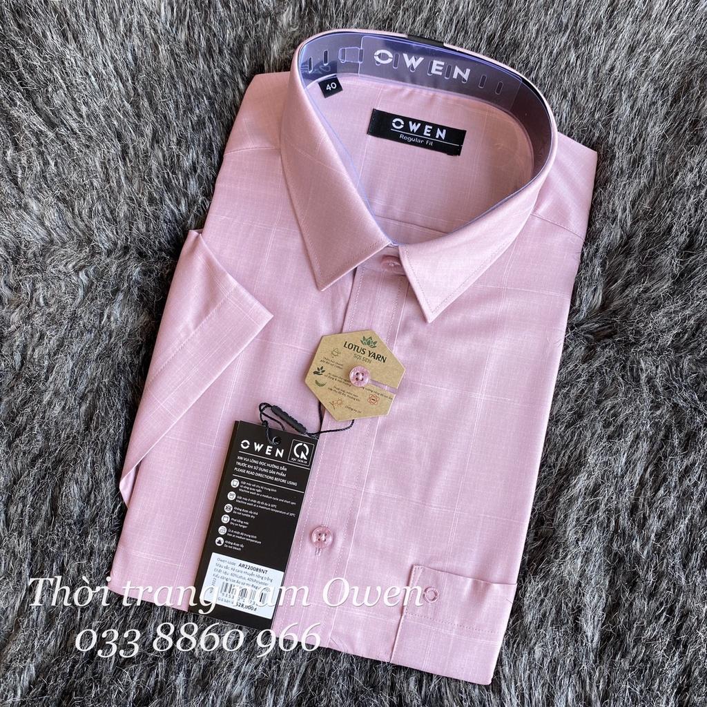 OWEN - Áo sơ mi ngắn tay Owen Regular fit chất sợi sen màu hồng ruốc 220089