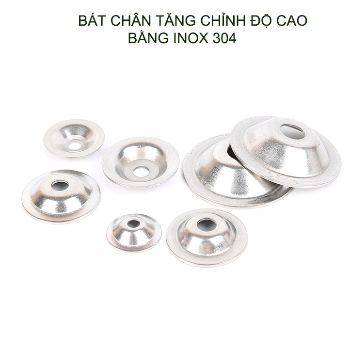 Bộ 02 bát cho chân tăng chỉnh độ cao bằng inox 304, loại lỗ M10, D40-60-80mm tùy chọn