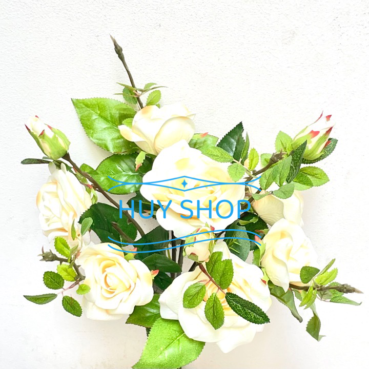 HOA GIẢ TRANG TRÍ - BÓ HOA HỒNG NỞ 7 BÔNG VẢI CAO CẤP