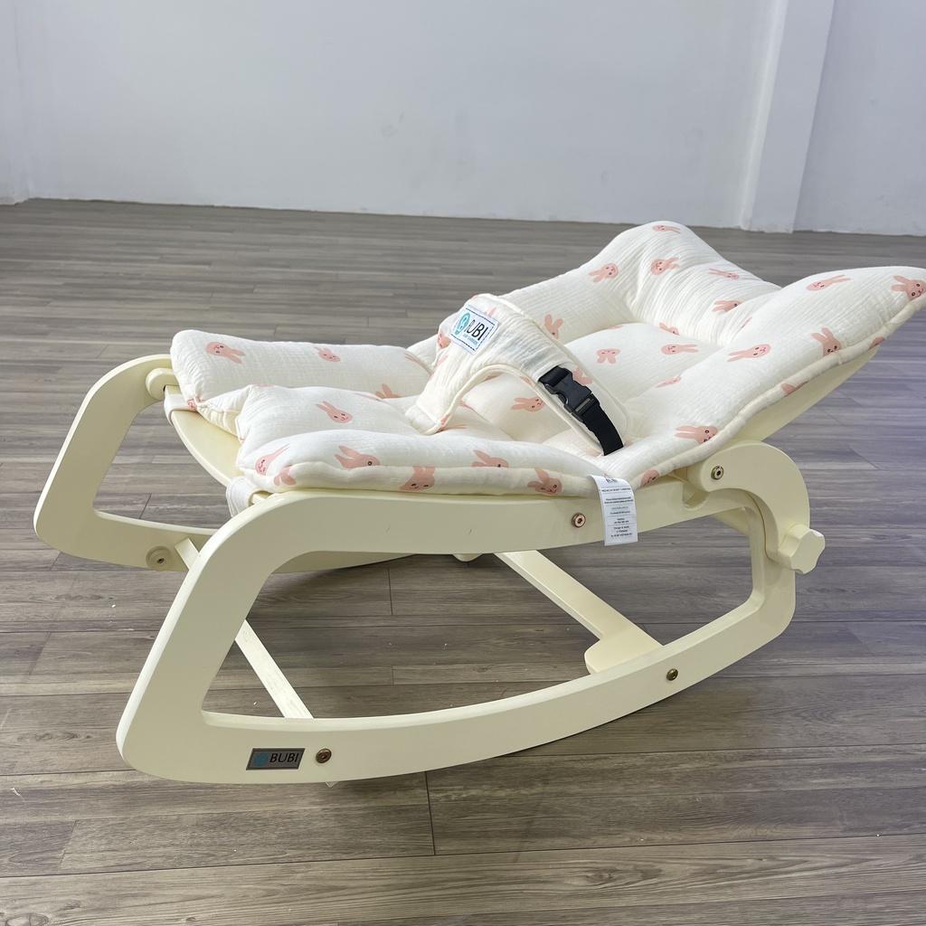 Ghế rung và bập bênh gỗ BUBI - Cream Frame w Pink Rabbit Top