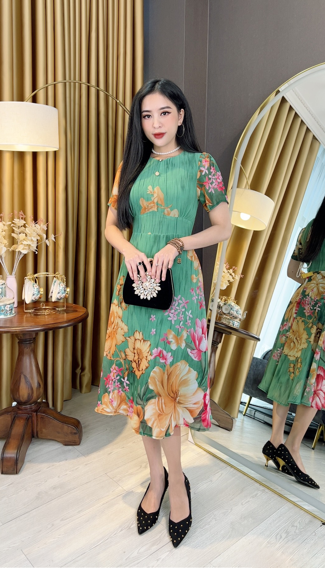 Đầm Trung Niên Dáng Dài [ Linh Trà ] (TM 613) Bigsize Vải Voan Hoa Cực Đỉnh Sang Chảnh Quý Phái Dành Riêng Cho Mẹ Cho Bà