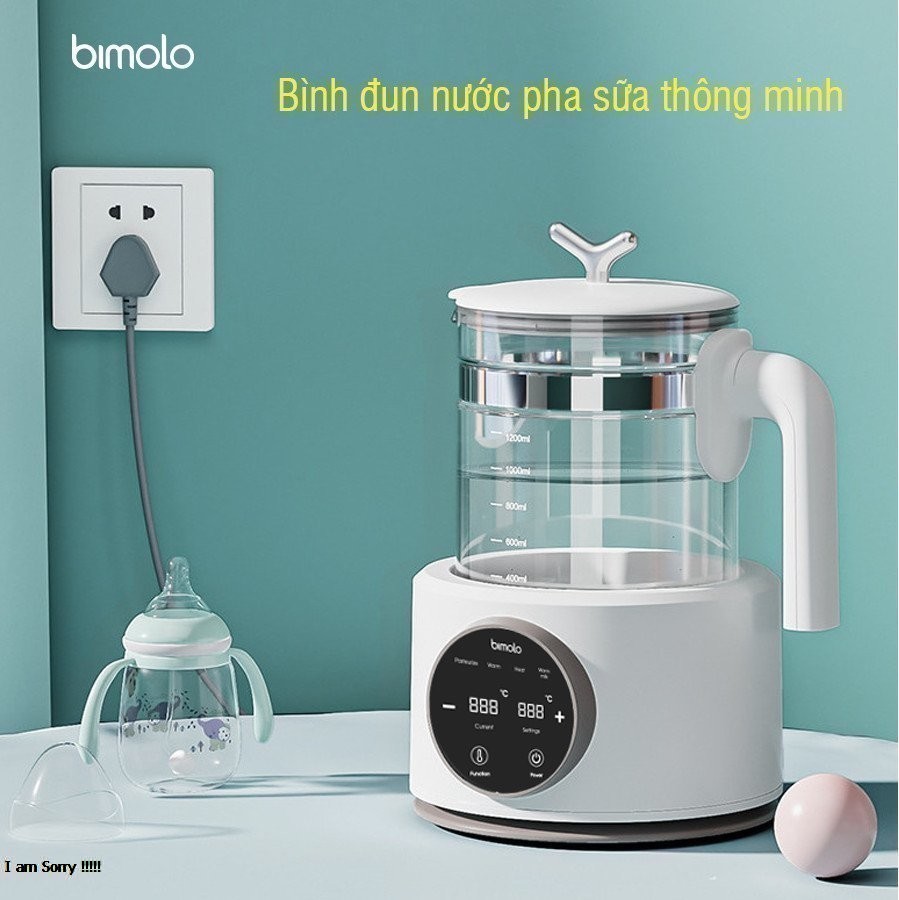 Bình đun nước pha sữa đa năng- ấm đun nước giữ nhiệt điều chỉnh nhiêt độ, dung tích 1200ml - Giữ Nhiệt Độ không Đổi 24h, Khử Clo Trong Nước, Đế Bình Tay Cầm Nhựa ABS An Toàn, Bình Bằng Thủy Tinh Borosilicat Điều Chỉnh Nhiệt Độ Mong muốn