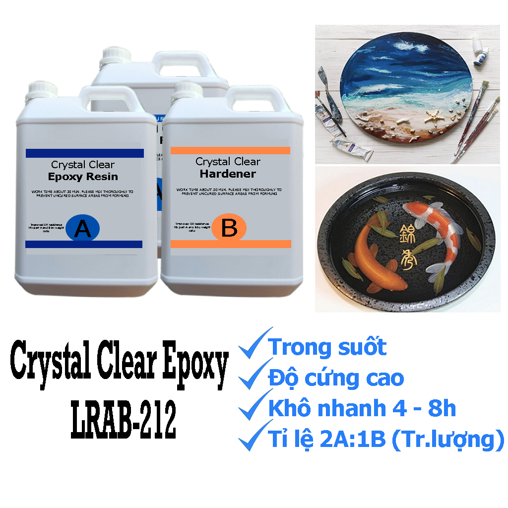 Keo Epoxy Resin [2A:1B, Bộ 15KG] Nhanh Khô 4-8h Đổ Mặt Bàn, Phủ Sàn 3D, Vẽ cá, Carbon, Làm đồ Handmade, Đúc khuôn, tượng, đồng hồ DECOR