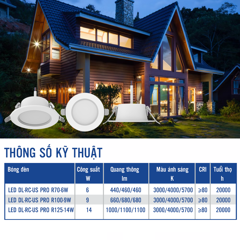 Đèn âm trần OPPLE Led Us Pro - Công suất (6W, 9W, 14W), màu ánh sáng (3000K, 4000K, 5700K)