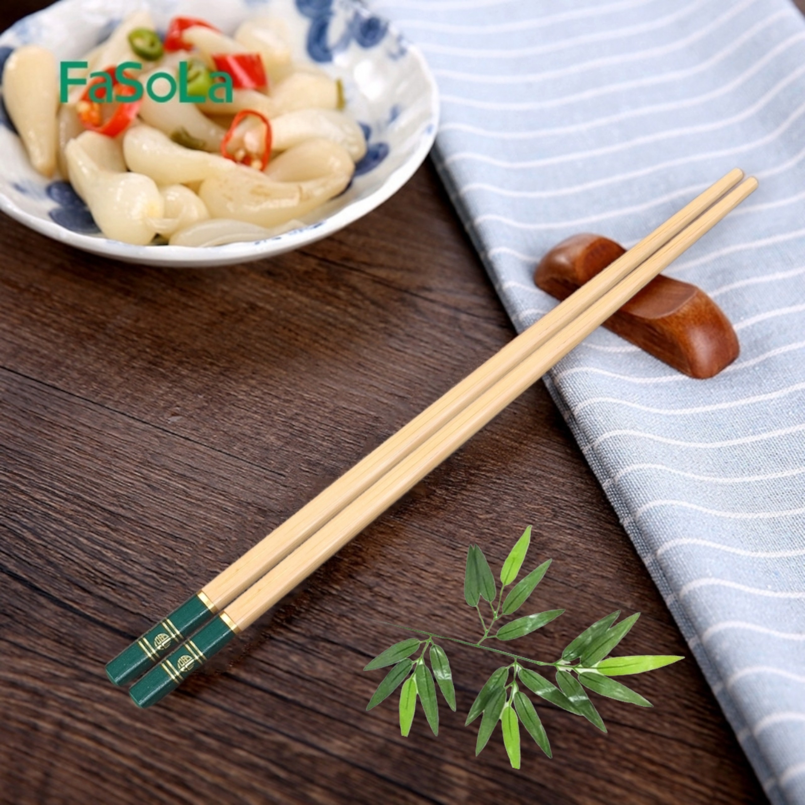 Sét 10 đôi đũa gỗ tre hoa xanh chữ phúc lộc Hàng Xuất Khẩu cao cấp