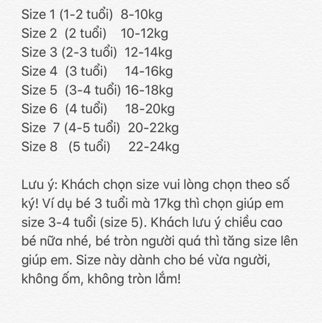 Bộ khoác cho bé trai bé gái (bảng size hình cuối)