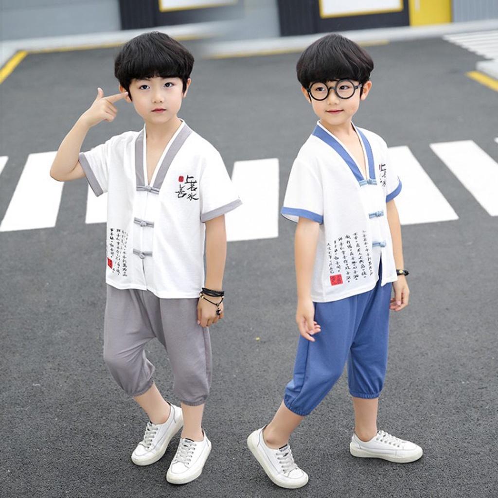 Bộ Cộc Tay Cổ Tàu Phong Cách Cho Bé, Bộ Cộc Tay Chất Cotton Đũi Cho Bé Từ 7 - 27kg - Rosy Kids