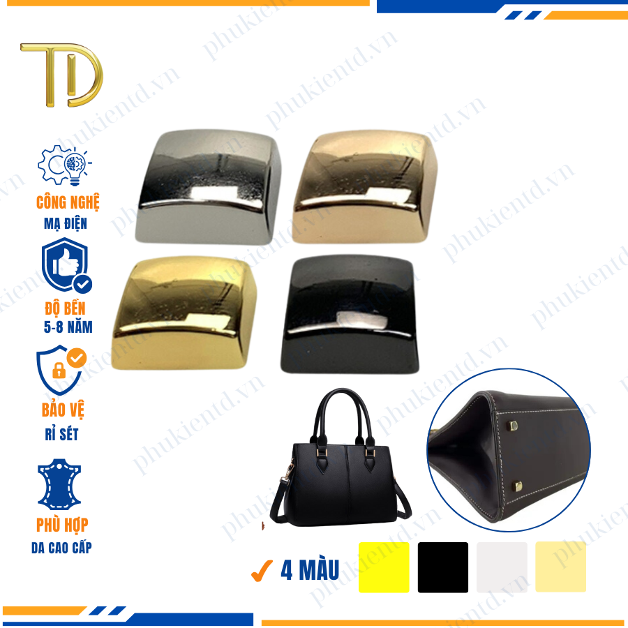 Chân đế túi xách, đế túi vuông, đế đúc túi xách công nghệ Mạ điện Electroplating bền 5-8 năm