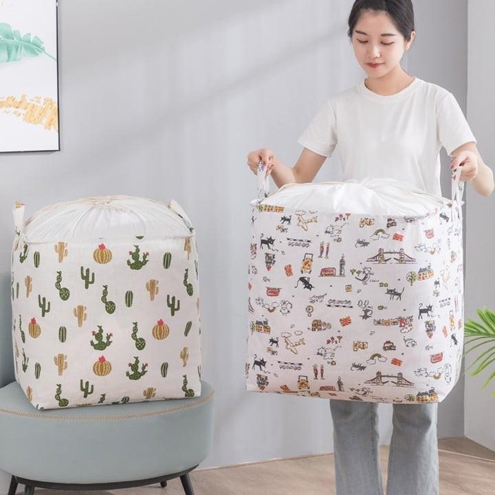 Túi vải họa tiết cỡ lớn 100L đựng chăn màn quần áo