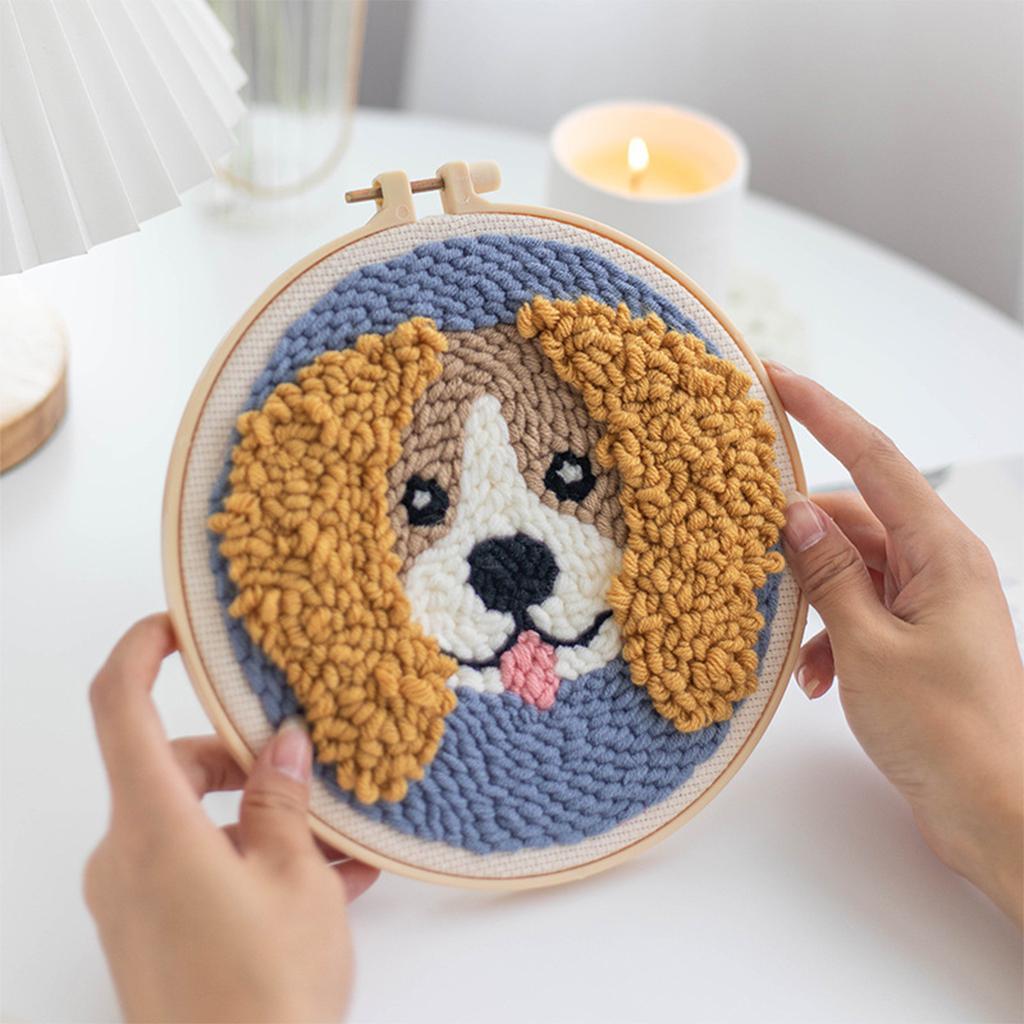 Punch Kit DIY Needlework Animal Dog Embroidery for Adult A