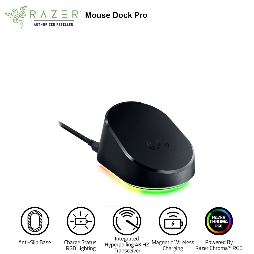 Bộ sản phẩm đế sạc Razer Mouse Dock Pro-Razer Wireless Charging Puck Bundle_Mới, hàng chính hãng