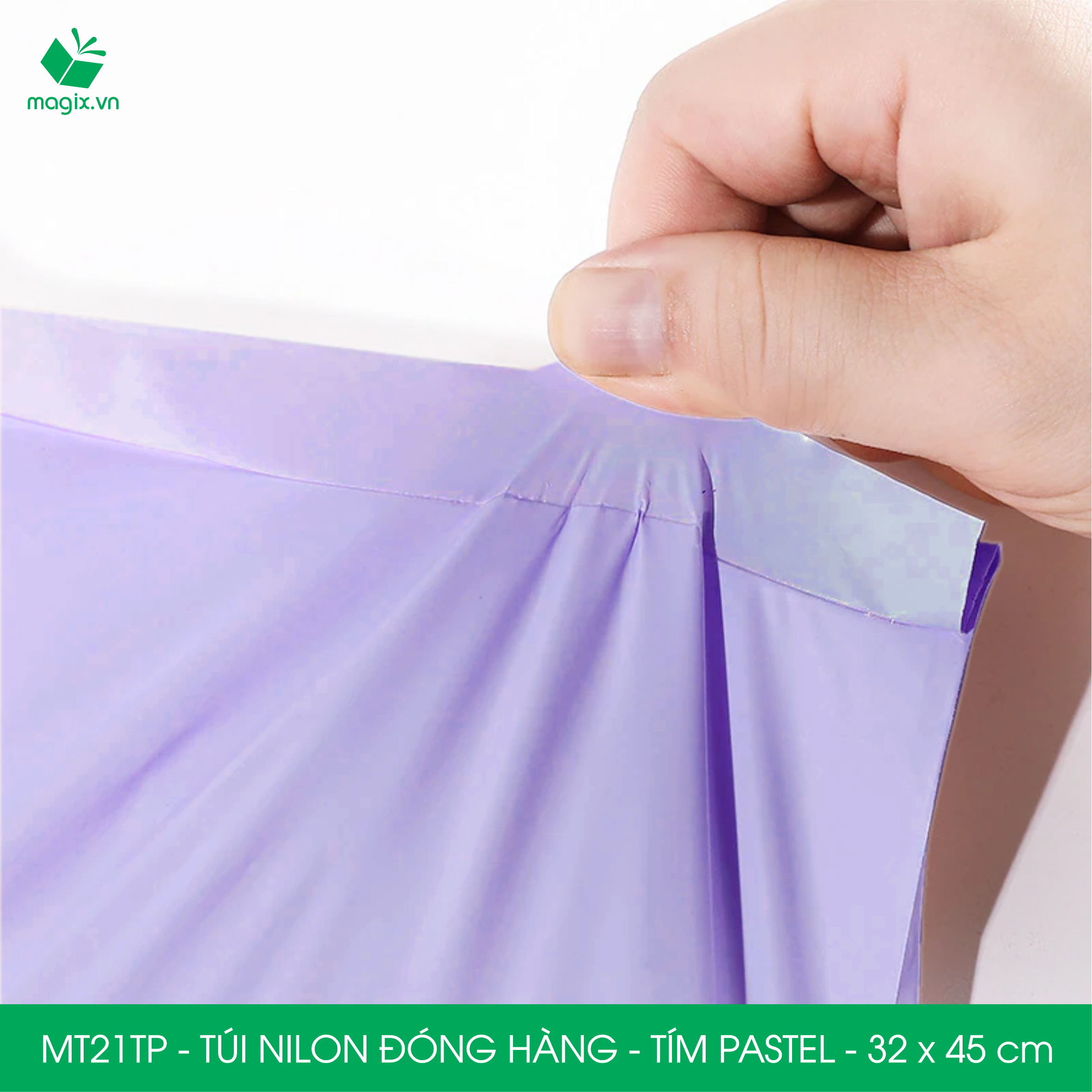 MT21TP - 32x45 cm - Túi nilon gói hàng - 100 túi niêm phong đóng hàng màu tím pastel