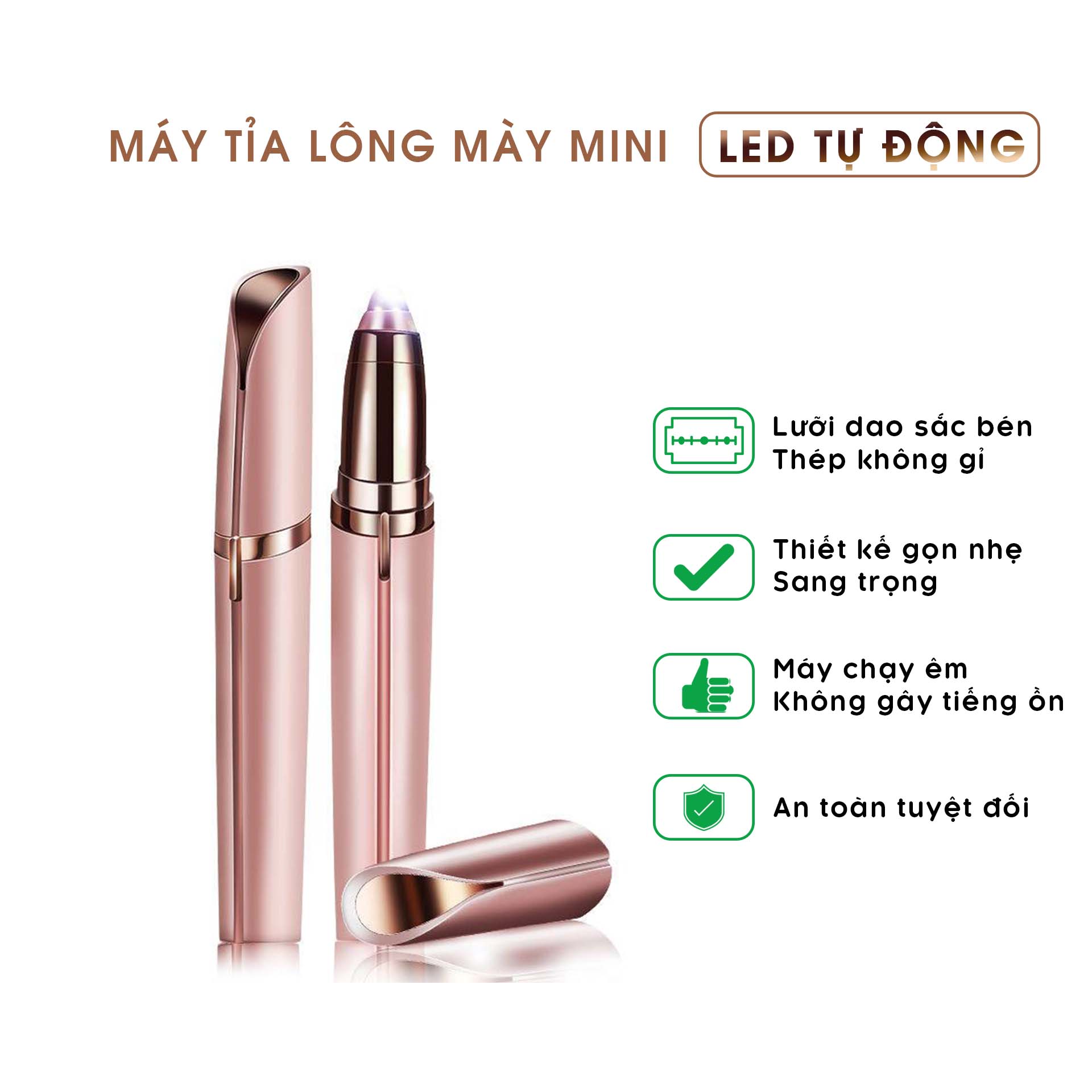 Máy Tỉa Lông Mày Mini Sạc Điện Đa Năng Sắc Bén Kèm Đèn Led