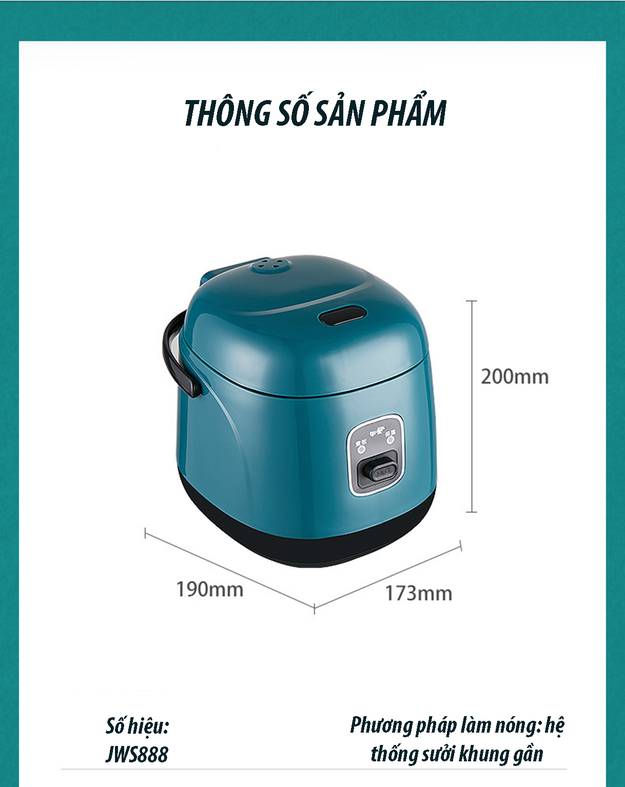 Nồi cơm điện đa năng mini JWS-888 nấu cơm, cháo, súp, làm bánh, ... 1,2L kiểu dáng Hàn Quốc