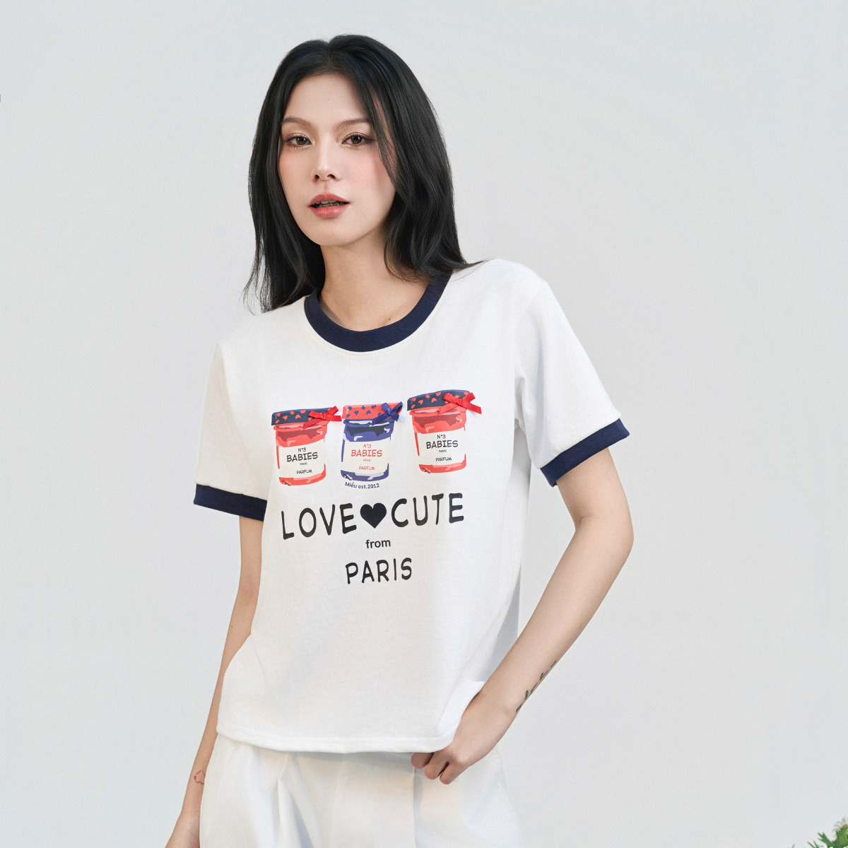 Áo thun nữ tay phối chất vải thoáng mát thấm hút tốt Love Cute Miều Est.2013