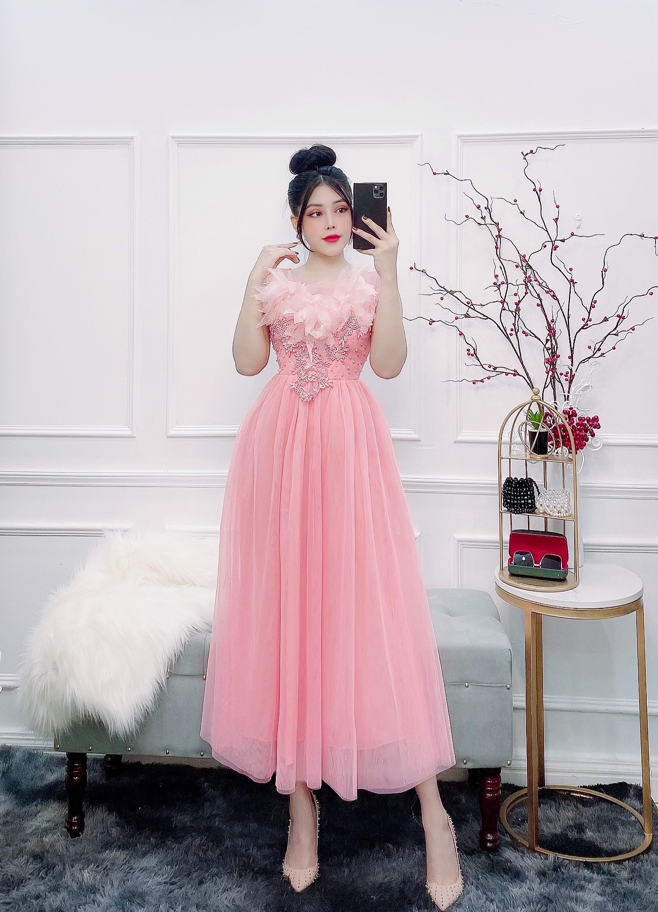 Đầm dự tiệc công chúa phối hoa nổi TRIPBLE T DRESS -size M/L - MS137Y