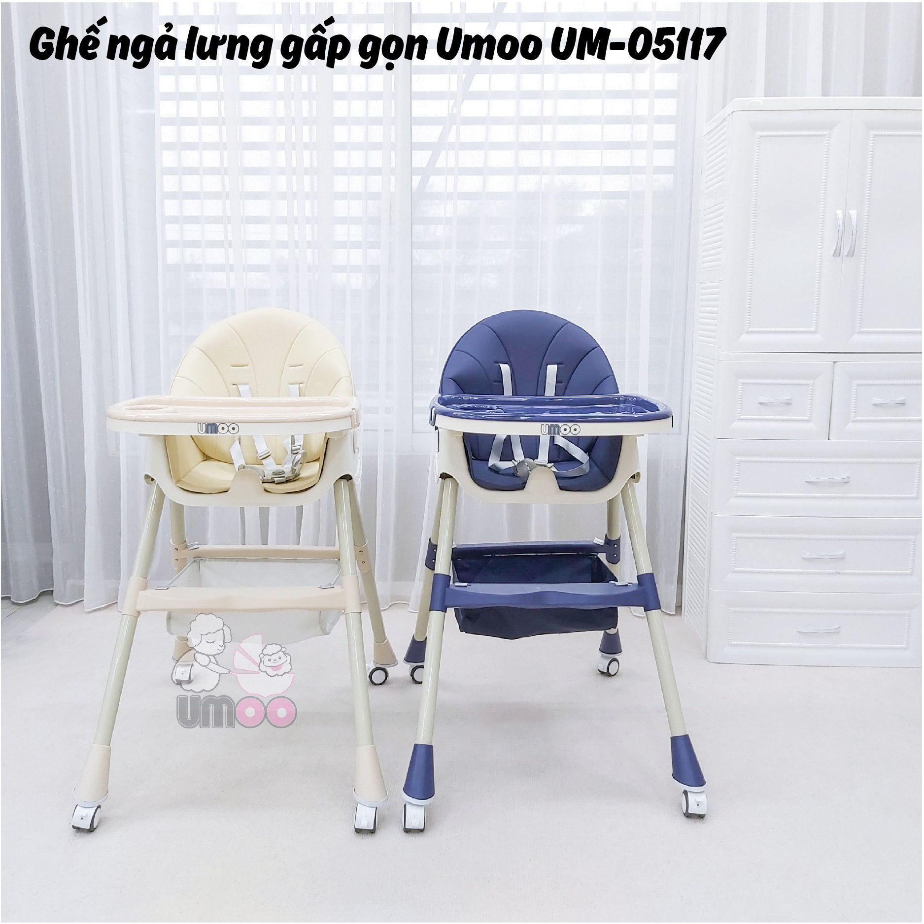 Ghế ngả lưng gấp gọn có bánh Umoo UM-05117 - Mã ghế đa zi năng nhất năm 2022, chấp hết mọi tư thế ăn nghiêng ngả của các siêu quậy nhí