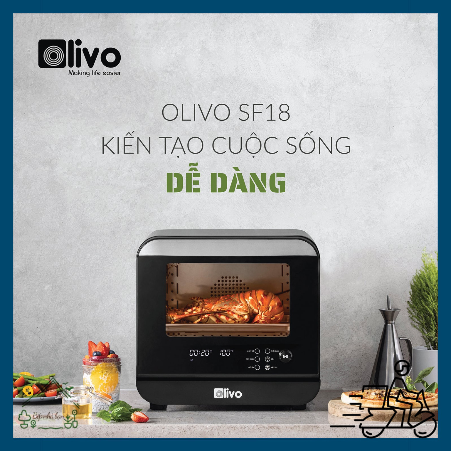 Nồi Chiên Hơi Nước OLIVO SF18 - 50 Chức Năng - Dung Tích 18L - Công Suất 2450W - Hàng Chính Hãng