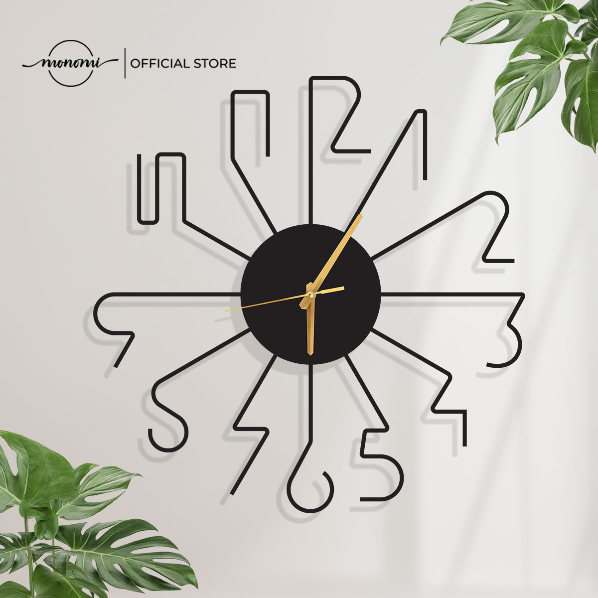 Đồng hồ CNC treo tường Black Minimalist Number, phong cách tối giản, CNC Metal Wall Clock - Monomi C013